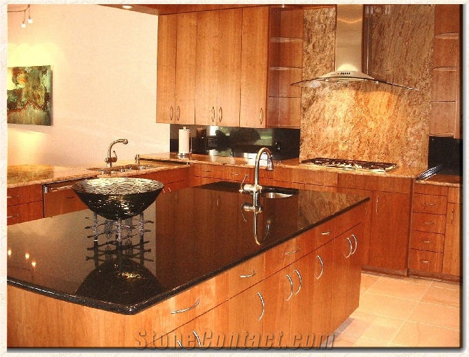 Custom Kitchen - Brazil Black Granite, Via Lactea Black Granite Kitchen Countertops