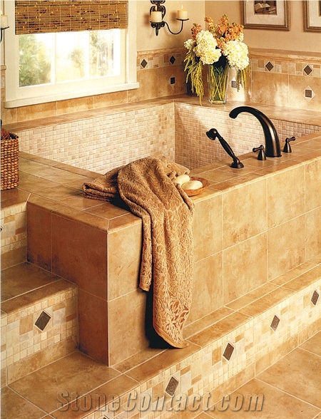 Sienna Travertine Bathroom, Golden Siena Yellow Travertine Bath Design