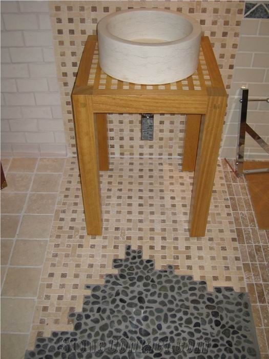 Marble Washbasin, Travertine Mosaic