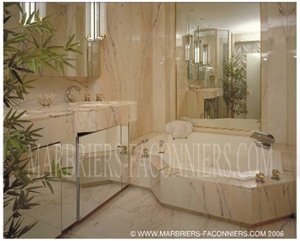 Cream Marble Bathtub Surround, Deck, Vanity Top