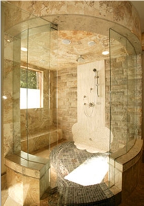 Pietre Rapolano Shower, Travertino Rapolano Noce Travertine Bath Design