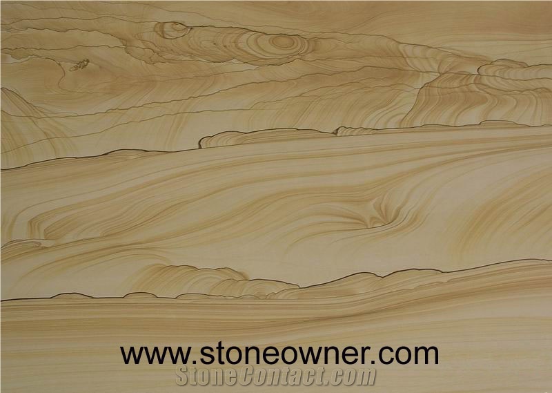Scenery Sandstone Slabs & Tiles, China Yellow Sandstone
