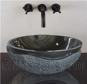 China Absolute Black Granite Flower Rocky Bathroom Sink-03