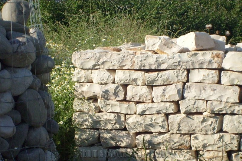 Natural Stone Retaining Wall, Qafe Shtama Beige Limestone
