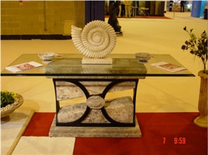Travertino Silver Table, Chiaro Fossil
