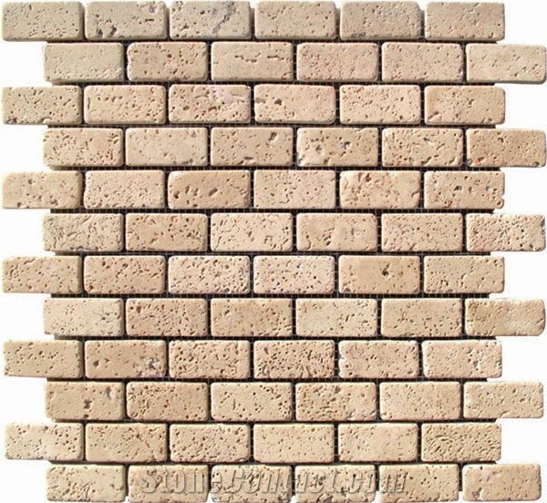 Medium Travertine Tumbled Bricks Mosaic