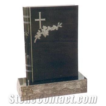 Black Granite Book Slant Monument, Headstone