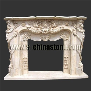 Beige Marble Fireplace 37