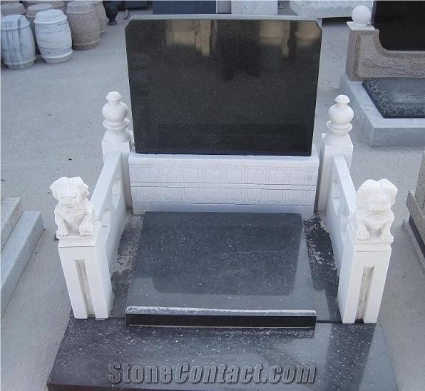 Asian Style Tombstones, Headstone, Gravestone, China Shandong Laizhou Black Granite Monument, Tombstone, Headstone, Gravestone, Memorial