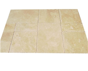 Medium Beige Travertine Pattern Set Tiles & Slabs, Denizli Travertine Floor Covering Tiles