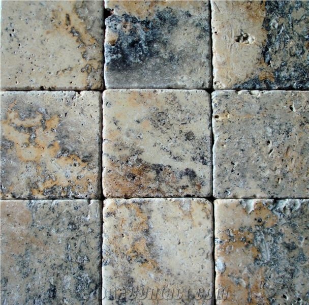 Scabas Travertine Tiles & Slabs, Multicolor Travertine Floor Covering Tiles
