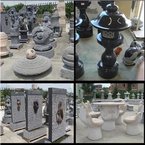 Stone Carving Lantern, Flowerpot, Bench