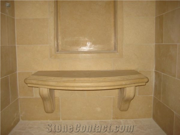 Jerusalem Gold Limestone Shower, Yellow Limestone Bath Design