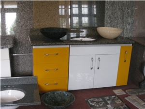 Cabinet with Vanity Installed, Black Granite Bath Tops