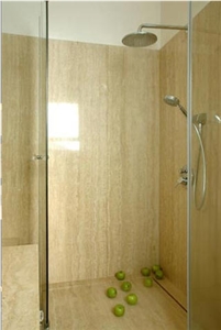 Ivory Classic Vein Cut Shower, Beige Travertine Bath Design