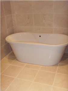 Ravini Crema Winter Marble Bathroom, Beige Marble Bath Design