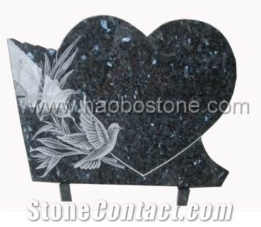 Imported Norway Granite Blue Pearl Hearted Line Carving China Memorial Plaque, Monument Engraved Plaque Stone