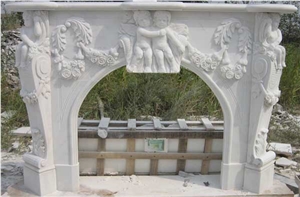 White Marble Sculptured Fireplace, White Marble Fireplaces