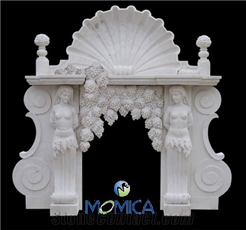 White Marble Sculptured Fireplace