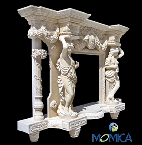 White Marble Sculptured Fireplace, White Marble Fireplaces
