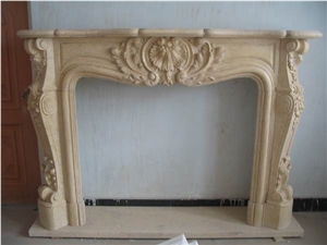 Beige Marble Fireplace Mantel