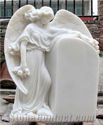 White Marble Tombstone - Angel Statue