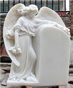 White Marble Tombstone - Angel Statue