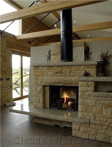 Yellow Crushed Sandstone Fireplace
