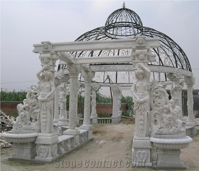 White Marble Carvings Sculptured Gazebo