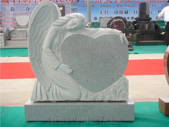 Shandong Sesame Grey Granite Angel Monument,Heart Tombstone