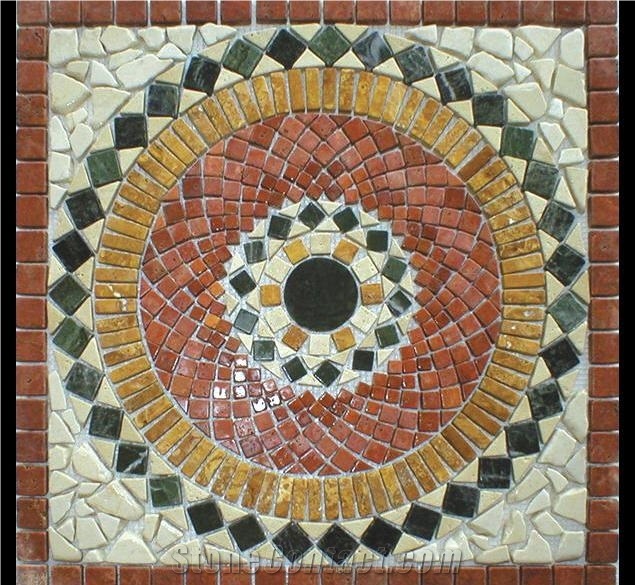 Marble with Travertine Mix Mosaic Square Medallion Sq-457.01