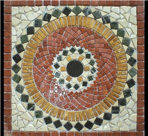 Marble with Travertine Mix Mosaic Square Medallion Sq-457.01