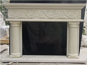 Beige Limestone Fireplace
