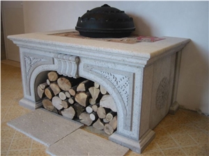 Beige Travertine Hand Carved Fireplace