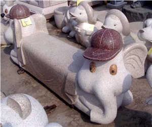 Yellow Granite Elefant Animal Carving Garden Bench
