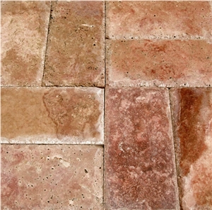 Copper Red Travertine Exterior Pavement, pavers, floor covering, cube stone 