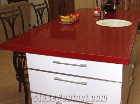 Red Quartz Stone Kitchen Top
