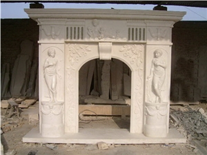 White Marble Fireplace Sculptured Mantel