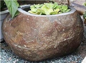 Granite Carved Flower Pot, G654 Black Granite Flower Pot