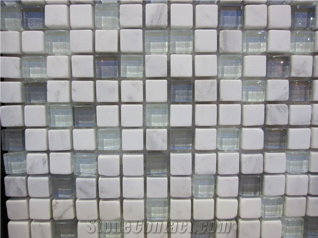 White Marble Mixed Glass Mosaic