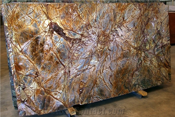 Rain Forest Brown Marble Slab, India Brown Marble