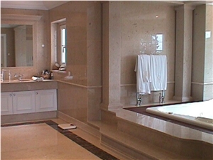 Lioz Abancado Bathroom Wall, Pink Limestone Bath Design