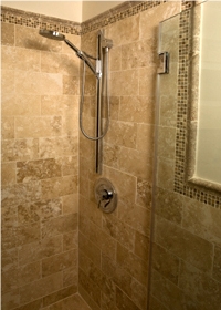 Travertine Vanity Tops & Shower Walls, Classic Beige Travertine Bath Design