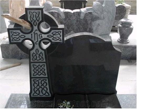 Black Granite England Design Cross Tombstone