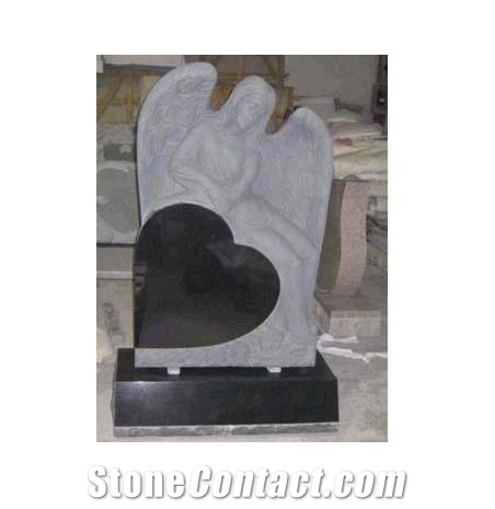 Black Granite Heart Tombstone,Angel Monument