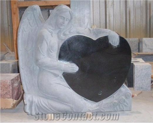 Shanxi Black Granite Heart Tombstone,Angel Monument