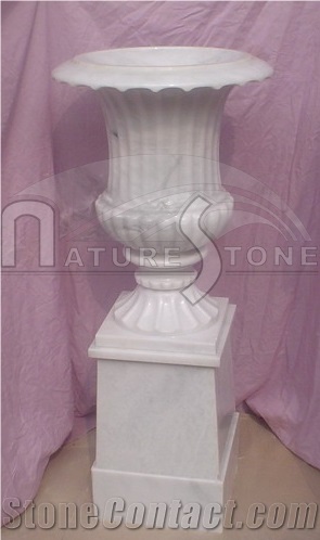 White Marble Planter with Base, Marble Planter