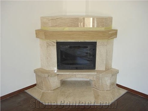 Classic Light Beige Travertine Fireplace