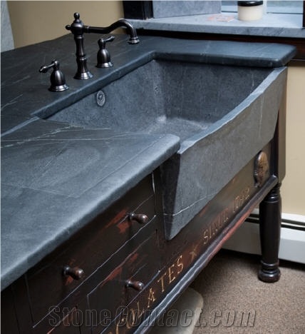 Blue Soapstone Kitchen Countertop with Sinks