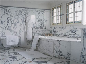 Calcutta Gold Marble Bathroom, White Marble Bath Design